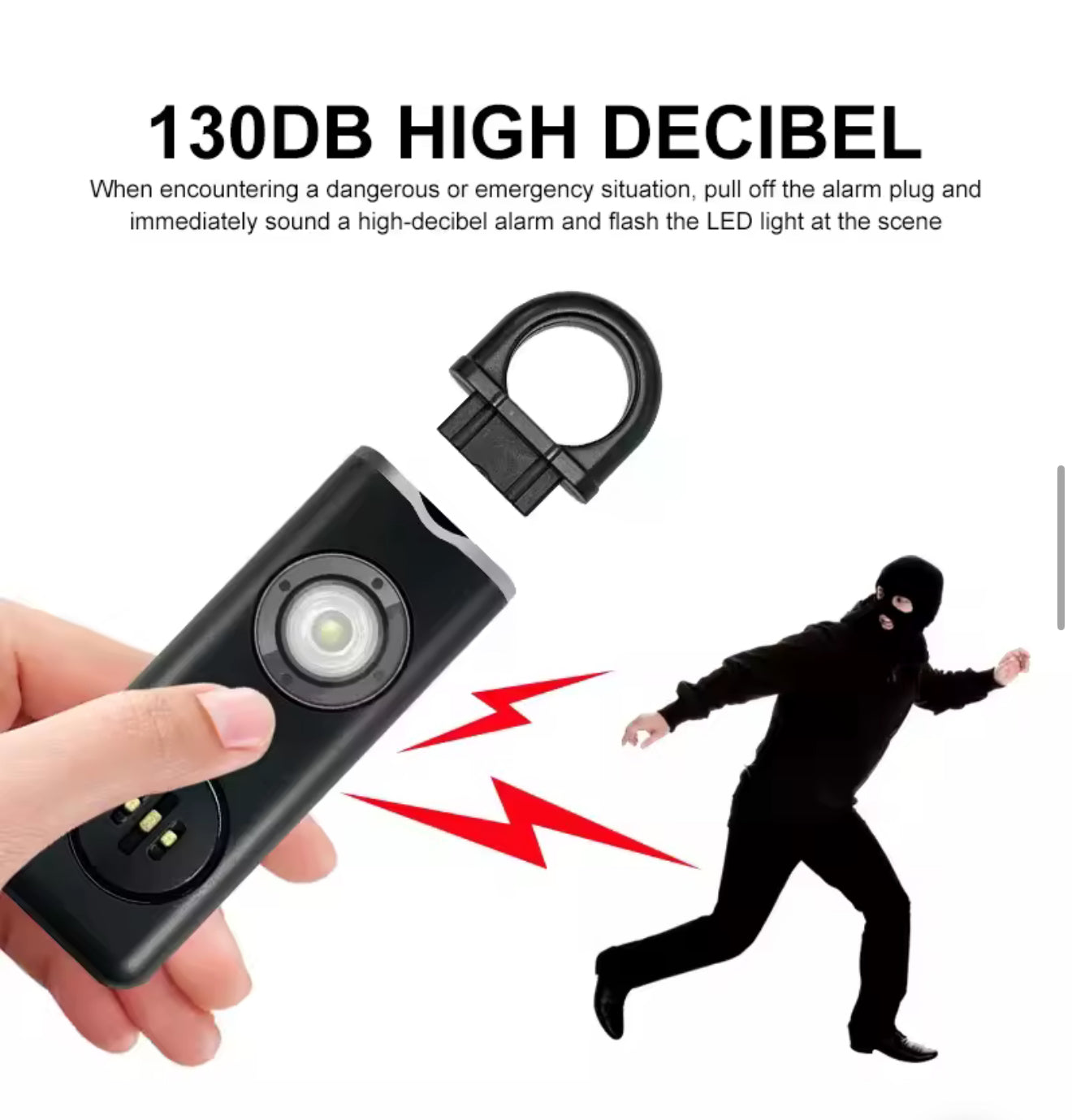 130dB Veiligheidsalarm Sleutelhanger met LED & USB-oplaadfunctie